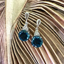Opulent London Blue Topaz and Trilogy Diamond Drop Earrings