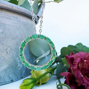 Oval Cut Emerald Halo Silver Pendant