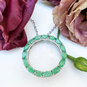 Oval Cut Emerald Halo Silver Pendant