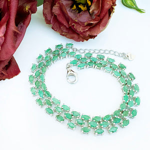 Multi-Stone Oval Cut Emerald Silver Bracelet