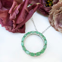 Oval Cut Emerald Halo Silver Pendant