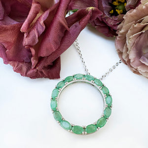 Oval Cut Emerald Halo Silver Pendant