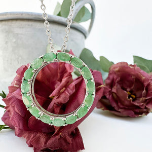 Oval Cut Emerald Halo Silver Pendant