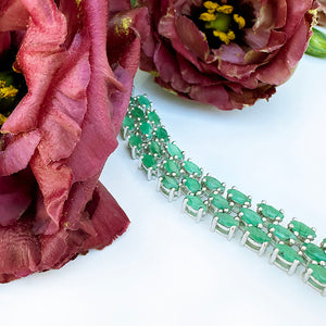 Multi-Stone Oval Cut Emerald Silver Bracelet