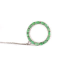 Oval Cut Emerald Halo Silver Pendant