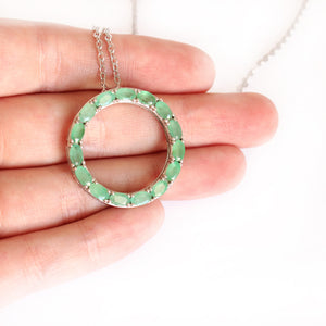 Oval Cut Emerald Halo Silver Pendant