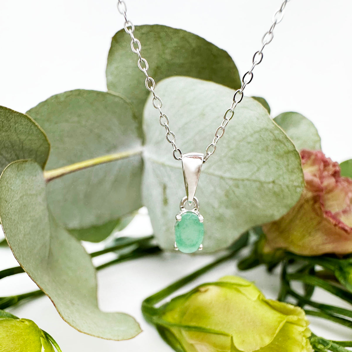 Oval Cut Emerald Silver Pendant