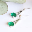 Oval Cut Emerald White Gold Drop Earrings with Diamond Crown Accent