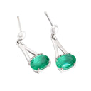 Oval Cut Emerald White Gold Drop Earrings with Diamond Crown Accent