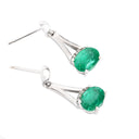 Oval Cut Emerald White Gold Drop Earrings with Diamond Crown Accent