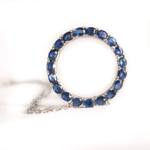 Oval Cut Sapphire Halo Silver Pendant