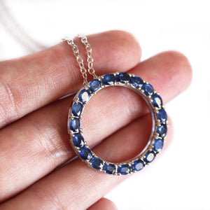 Oval Cut Sapphire Halo Silver Pendant