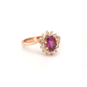 Oval Grape Garnet and Diamond Halo ring