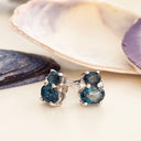 Double Oval London Blue With Diamond Highlight Earrings
