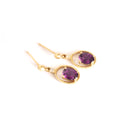 Oval Yellow Gold Grape Garnet Drop Earrings