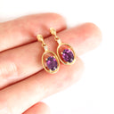 Oval Yellow Gold Grape Garnet Drop Earrings