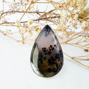 Natural Freeform Pear Cut Dendritic Agate Silver Ring - 33mm x 20mm