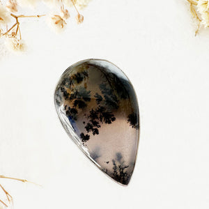 Natural Freeform Pear Cut Dendritic Agate Silver Ring - 33mm x 20mm