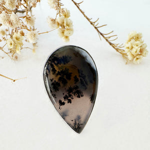 Natural Freeform Pear Cut Dendritic Agate Silver Ring - 33mm x 20mm