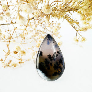 Natural Freeform Pear Cut Dendritic Agate Silver Ring - 33mm x 20mm