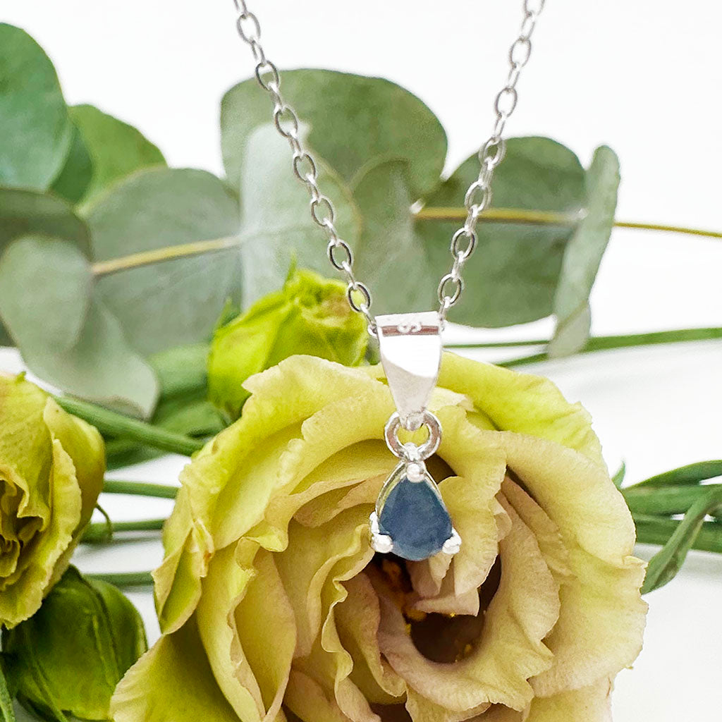 Pear Cut Sapphire Silver Pendant
