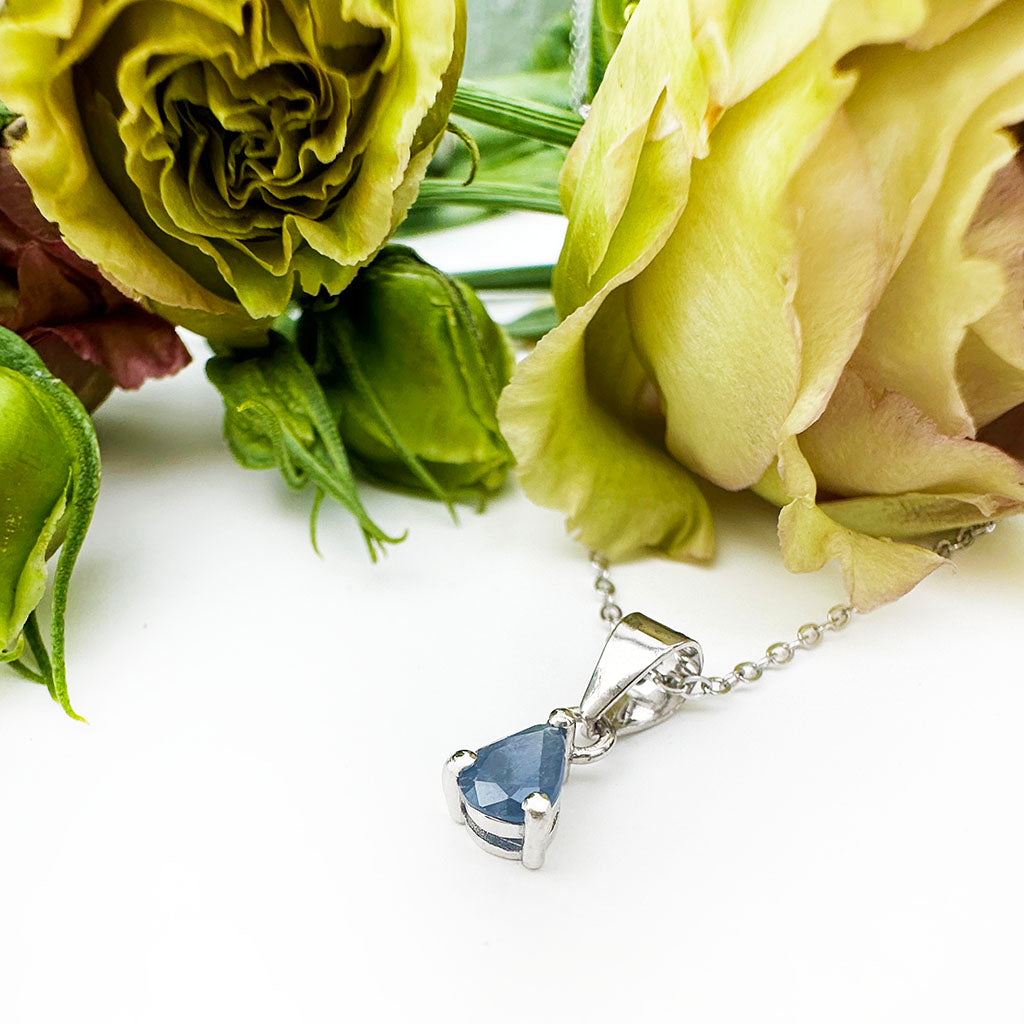 Pear Cut Sapphire Silver Pendant