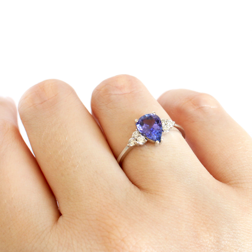 Pear Shaped Violet Tanzanite Ring Pear Cut Tanzanite Ring With