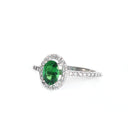 Pedestal Set Tsavorite and Diamond Halo Ring