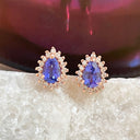 Pear Cut Diamond Halo Tanzanite rose gold stud earrings