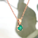 Petite 4 Claw Rose Gold Emerald Pendant