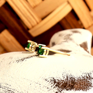 Petite Classic Four Claw Round Cut Tsavorite Yellow Gold Studs