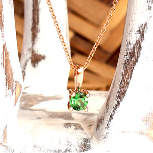Petite Fixed Bale Round Cut Tsavorite Rose Gold Pendant