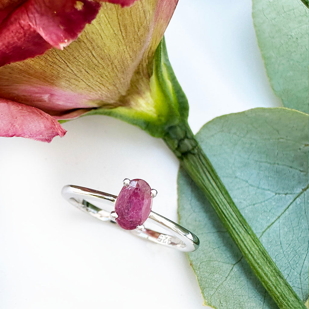 Petite Silver Oval Cut Ruby Ring