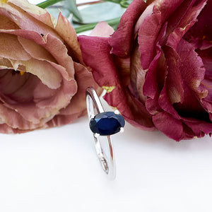 Petite Silver Oval Cut Sapphire Ring