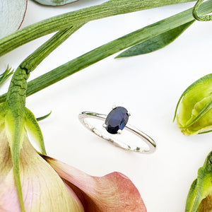Petite Silver Oval Cut Sapphire Ring