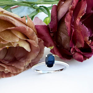 Petite Silver Oval Cut Sapphire Ring