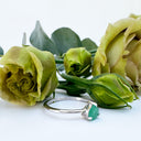 Petite Silver Pear Cut Emerald Ring