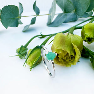 Petite Silver Pear Cut Emerald Ring