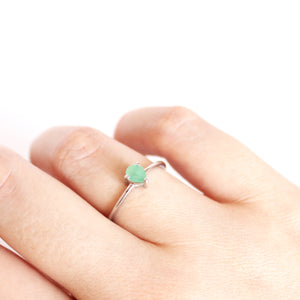 Petite Silver Pear Cut Emerald Ring