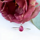 Petite Silver Pear Cut Ruby Ring