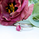 Petite Silver Pear Cut Ruby Ring