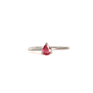 Petite Silver Pear Cut Ruby Ring
