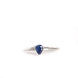 Petite Silver Pear Cut Sapphire Ring