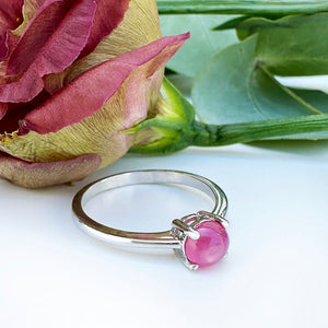 Petite Silver Round Cabochon Cut Ruby Ring