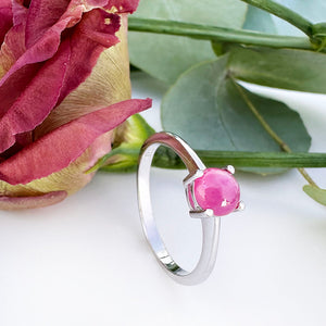 Petite Silver Round Cabochon Cut Ruby Ring