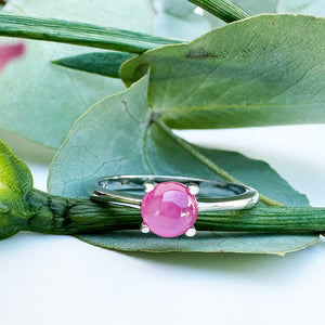 Petite Silver Round Cabochon Cut Ruby Ring