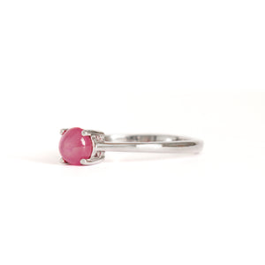 Petite Silver Round Cabochon Cut Ruby Ring