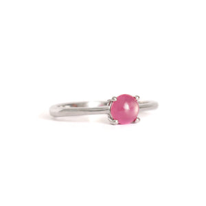 Petite Silver Round Cabochon Cut Ruby Ring