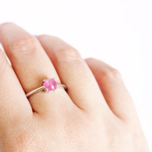 Petite Silver Round Cabochon Cut Ruby Ring