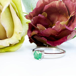 Petite Silver Round Cut Emerald Ring